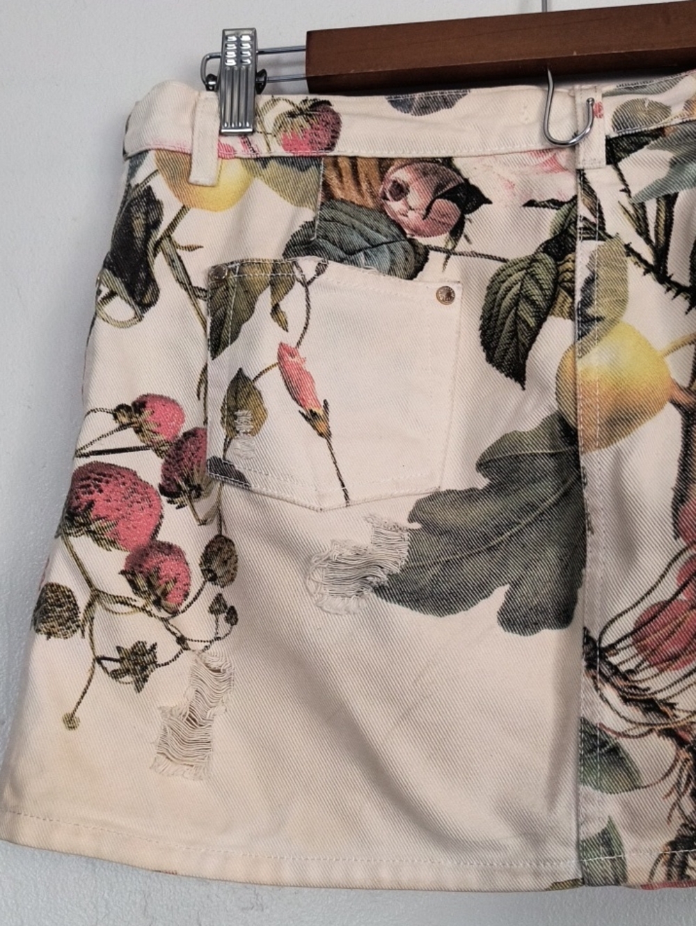 Vintage Y2K Roberto Cavalli Floral Tiger Print Denim Distressed Mini Skirt Sz S - Picture 13 of 17